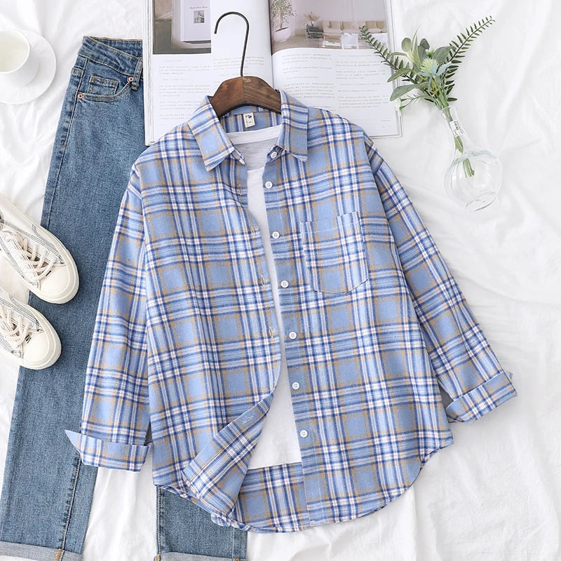Women's Long Sleeve Checked Blouse