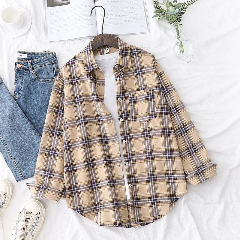 Women's Long Sleeve Checked Blouse