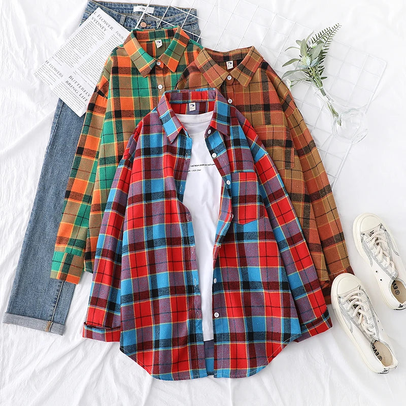 Women's Long Sleeve Checked Blouse