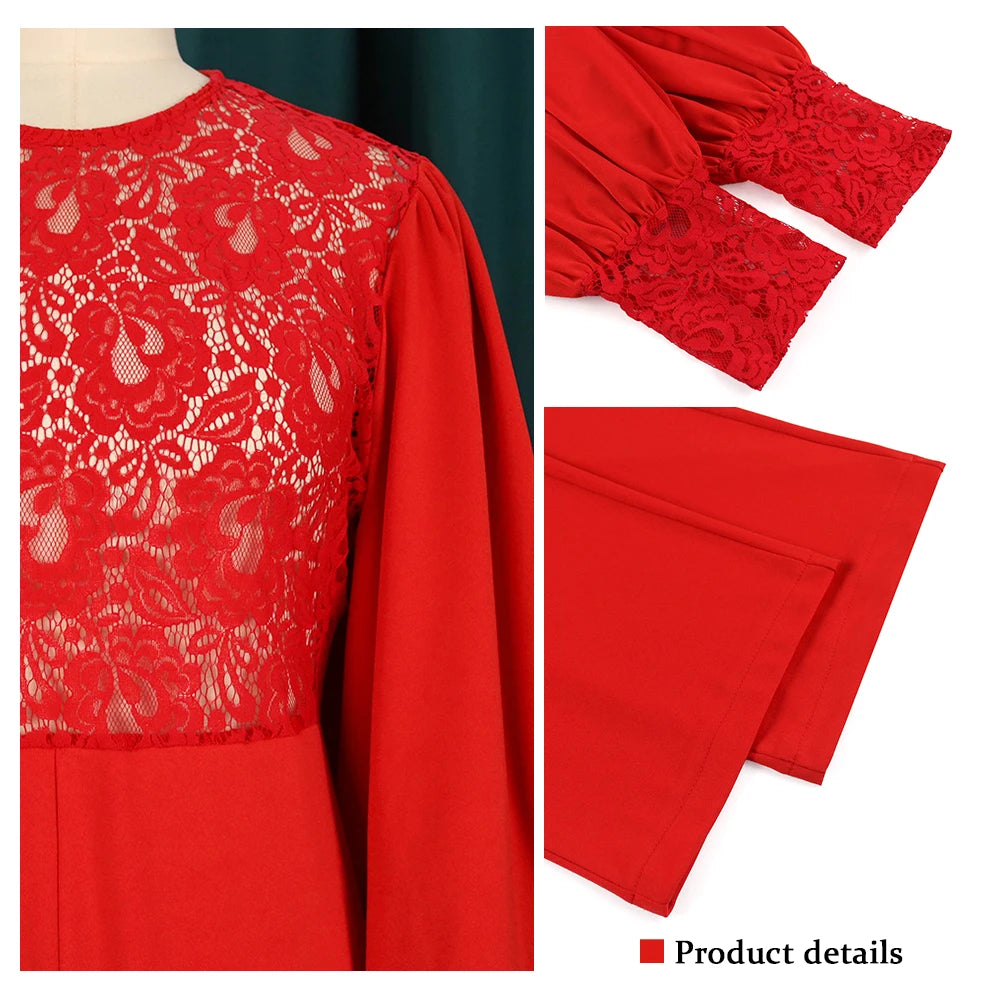 X6047 High Quality Fashion Summer Loose Jumpsuit Puffy Long Sleeve Lace See Through Wide Leg Women Jumpsuits