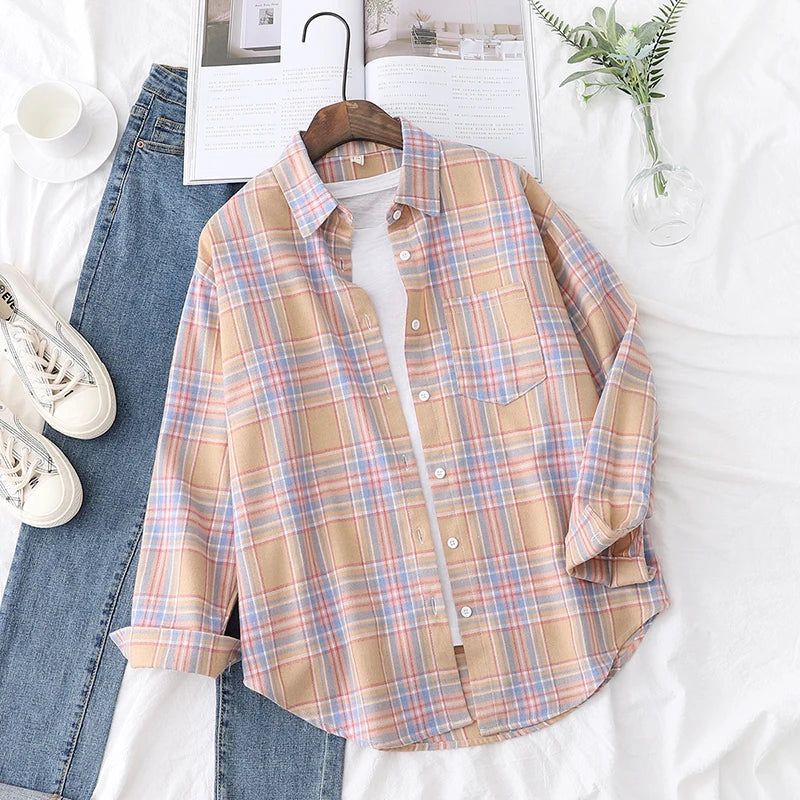 Women's Long Sleeve Checked Blouse