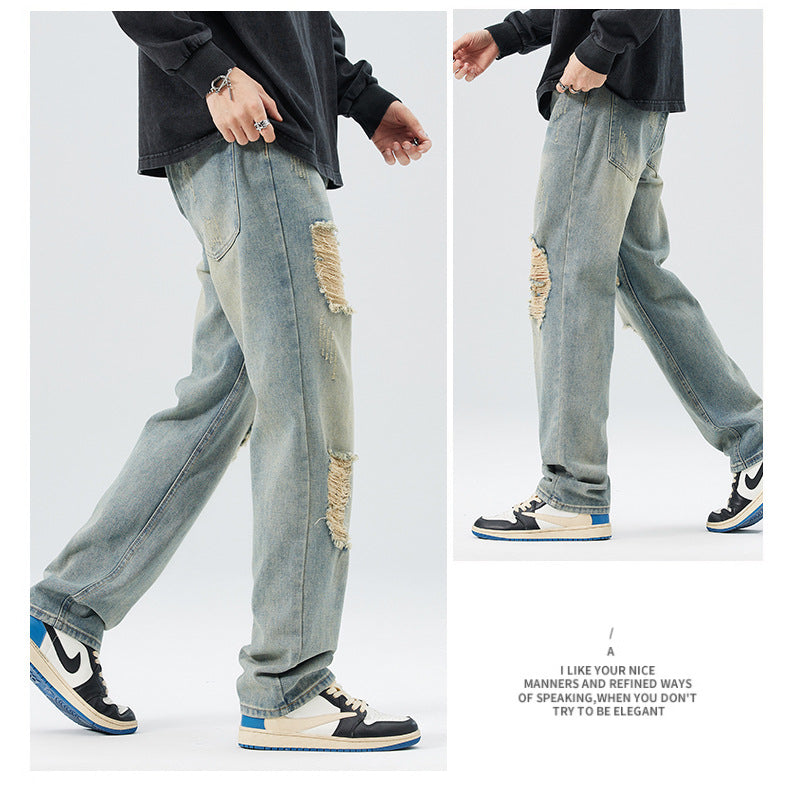 Men's Ripped Straight Leg Jeans