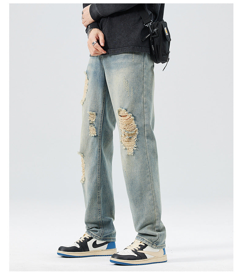 Men's Ripped Straight Leg Jeans