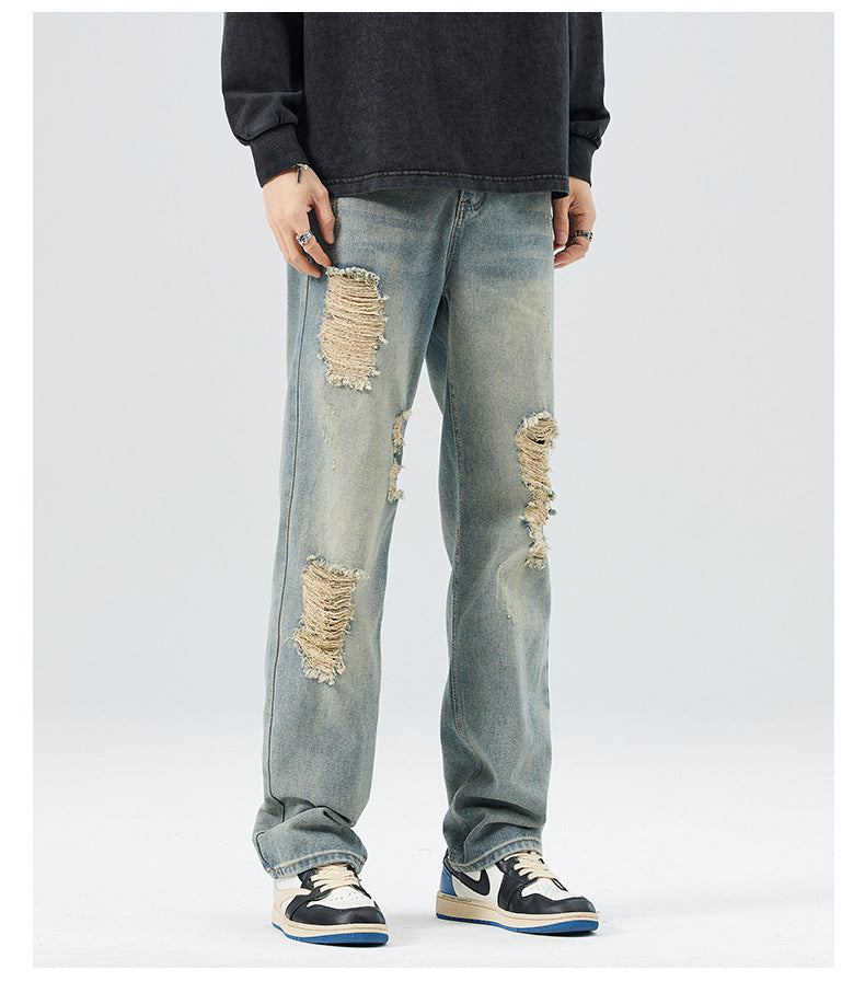 Men's Ripped Straight Leg Jeans