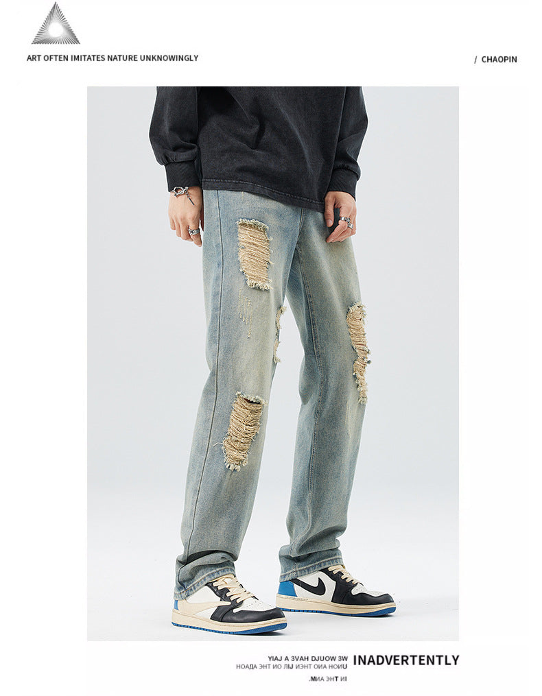 Men's Ripped Straight Leg Jeans