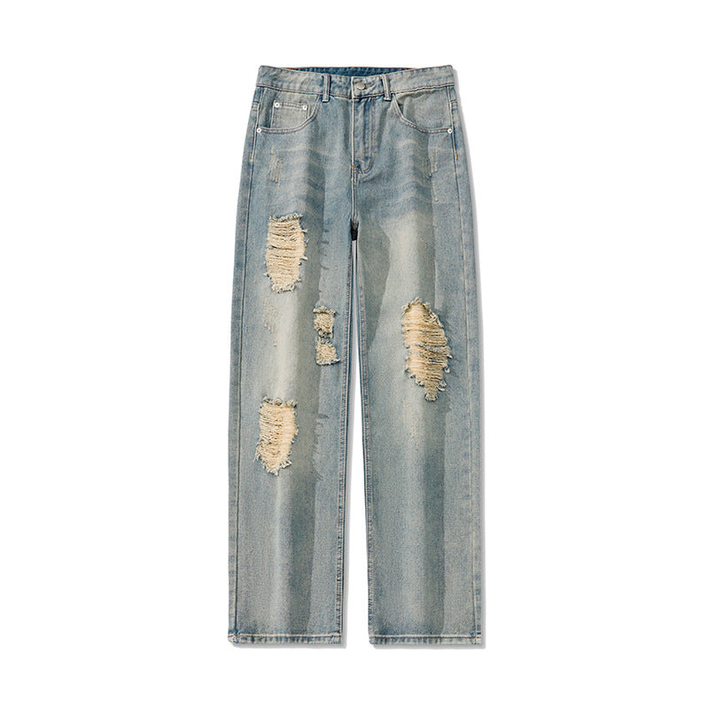 Men's Ripped Straight Leg Jeans