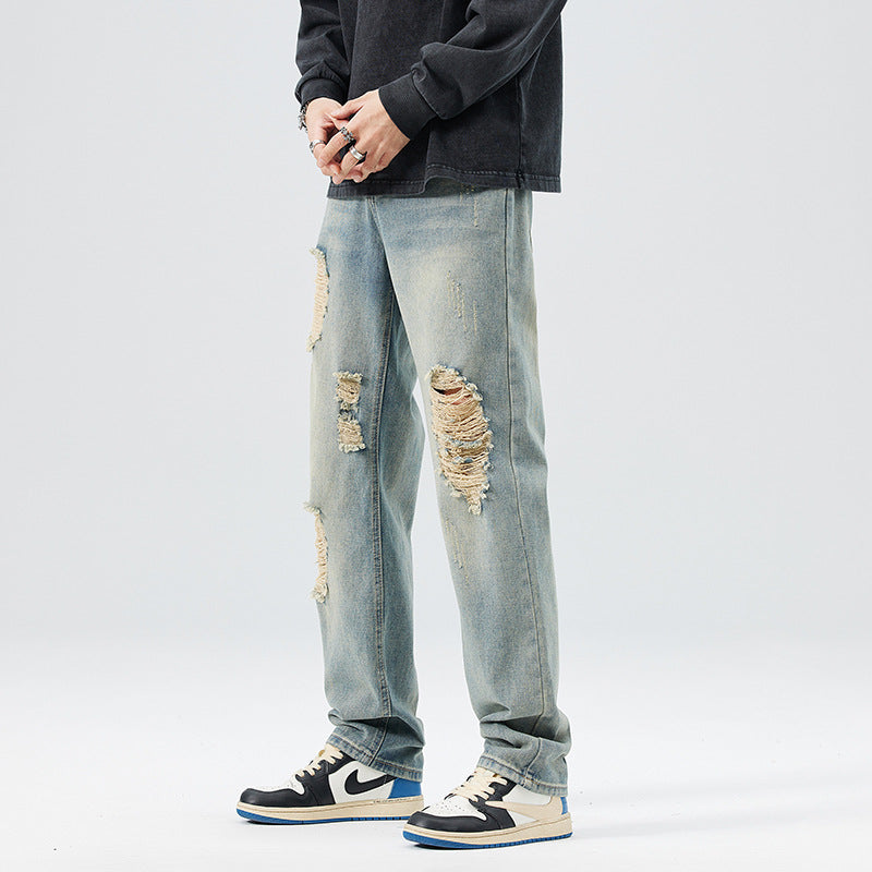 Men's Ripped Straight Leg Jeans