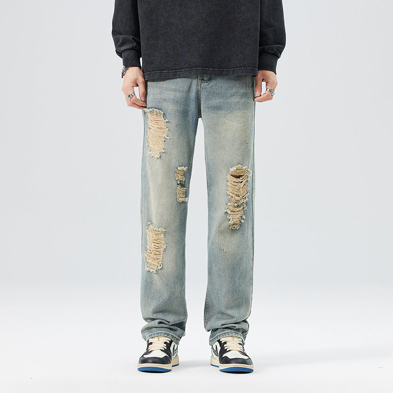 Men's Ripped Straight Leg Jeans