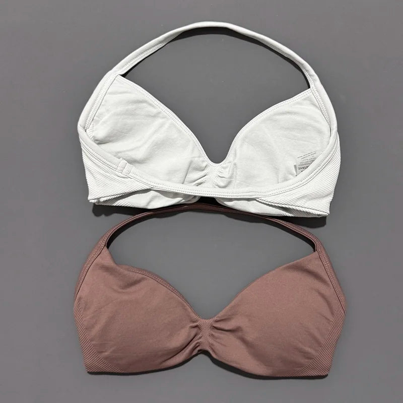 Women's Seamless Halter Sports Bra – High Support, Removable Pads, Gym & Yoga Top