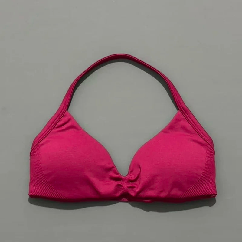 Women's Seamless Halter Sports Bra – High Support, Removable Pads, Gym & Yoga Top