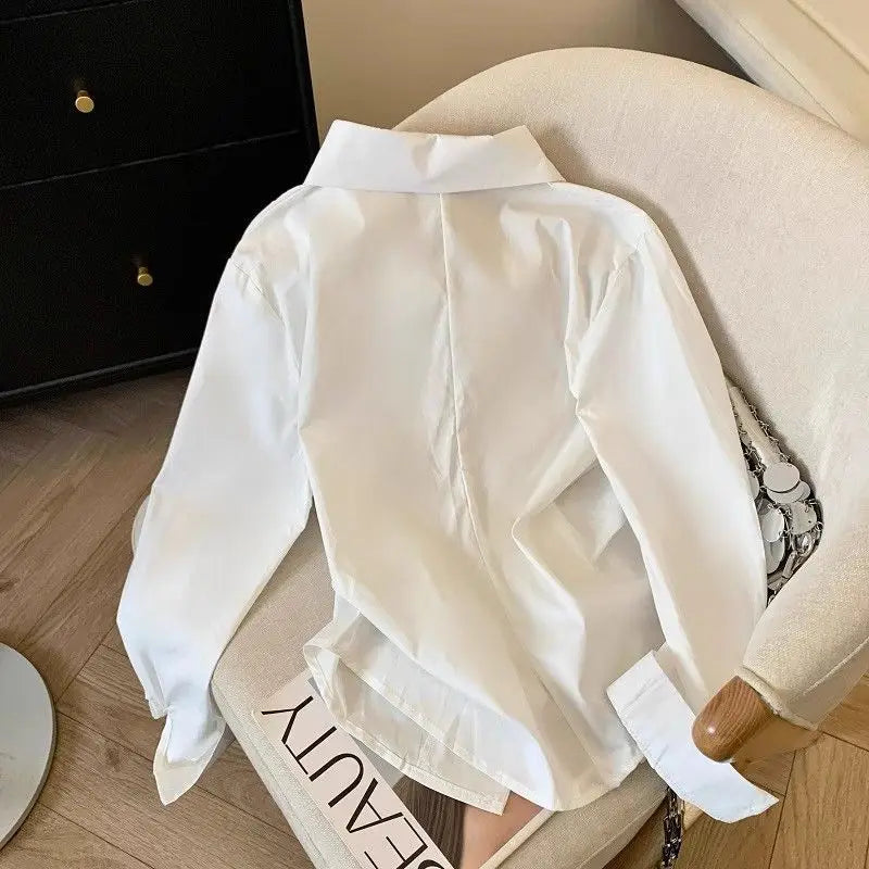 Women's Long Sleeve Polo Blouse – Elegant Tunic Top for Work & Casual Wear