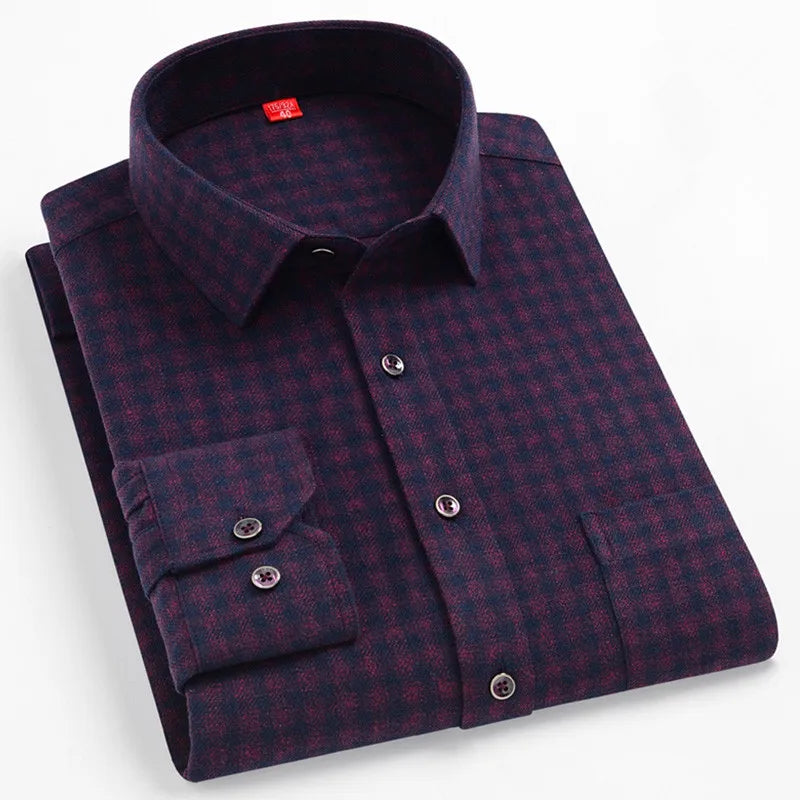 Men's Cotton Plaid Shirt – Long Sleeve, Casual Fit, Available in Plus Sizes