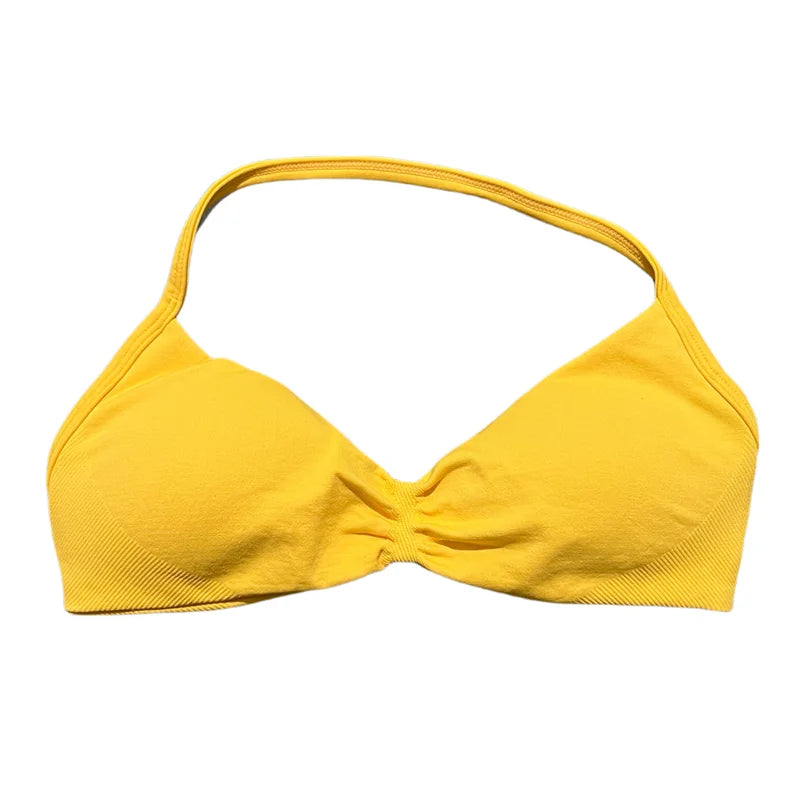Women's Seamless Halter Sports Bra – High Support, Removable Pads, Gym & Yoga Top
