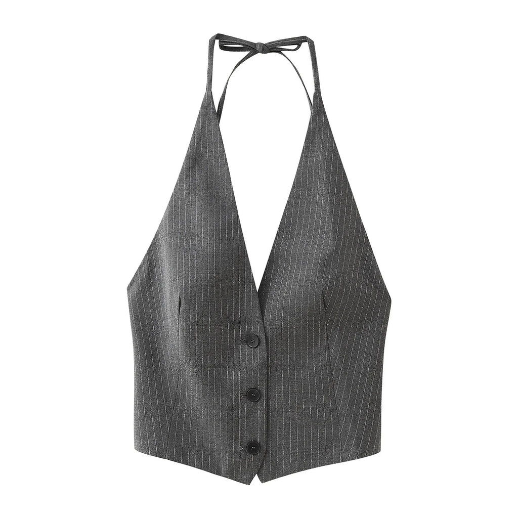 Women's Striped Suit Vest with Bow Back