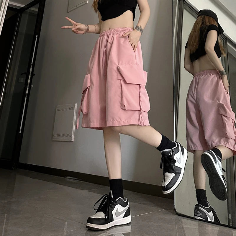 Women’s High-Waist Cargo Shorts with Large Pockets