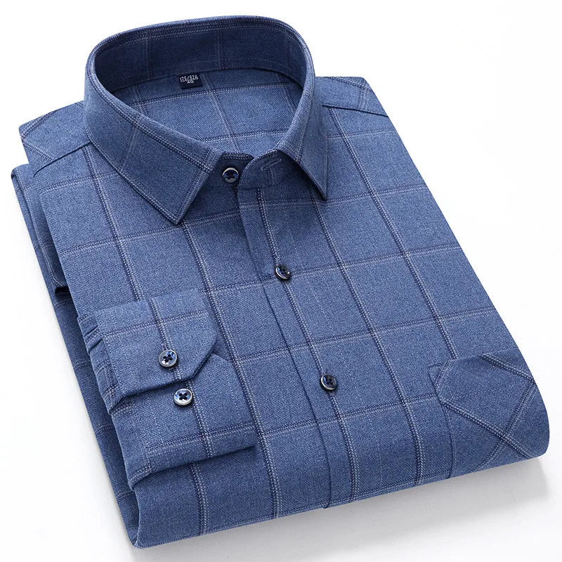 Men's Cotton Plaid Shirt – Long Sleeve, Casual Fit, Available in Plus Sizes