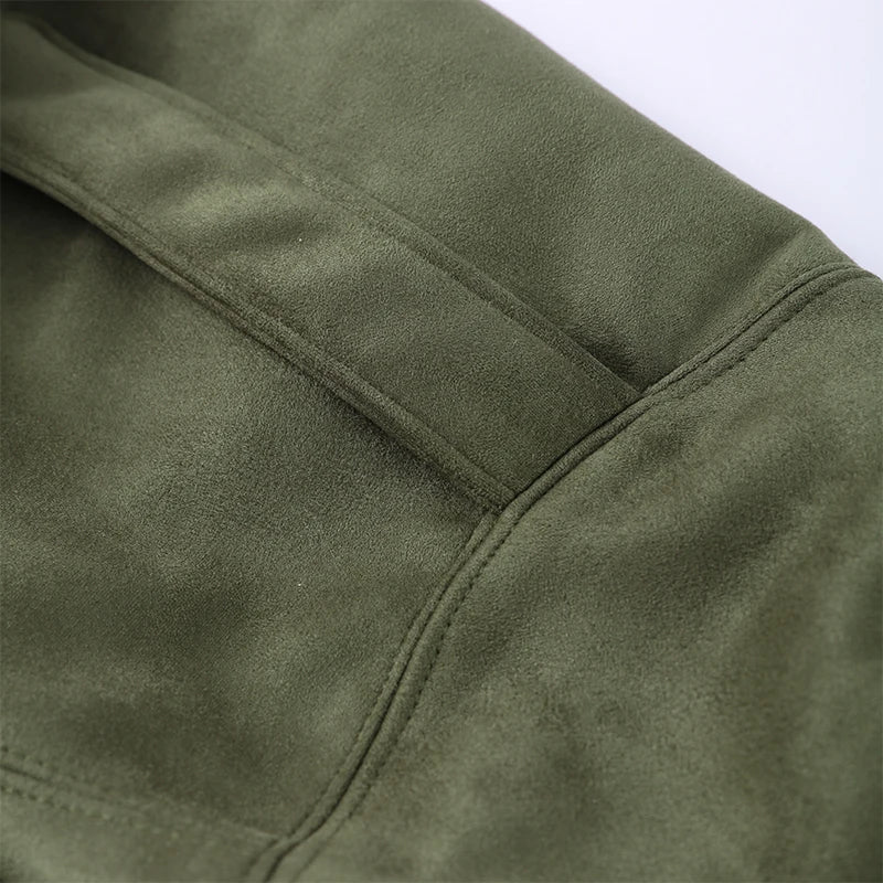Green Suede Bomber Jacket for Women