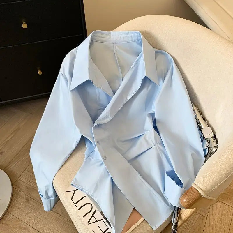 Women's Long Sleeve Polo Blouse – Elegant Tunic Top for Work & Casual Wear