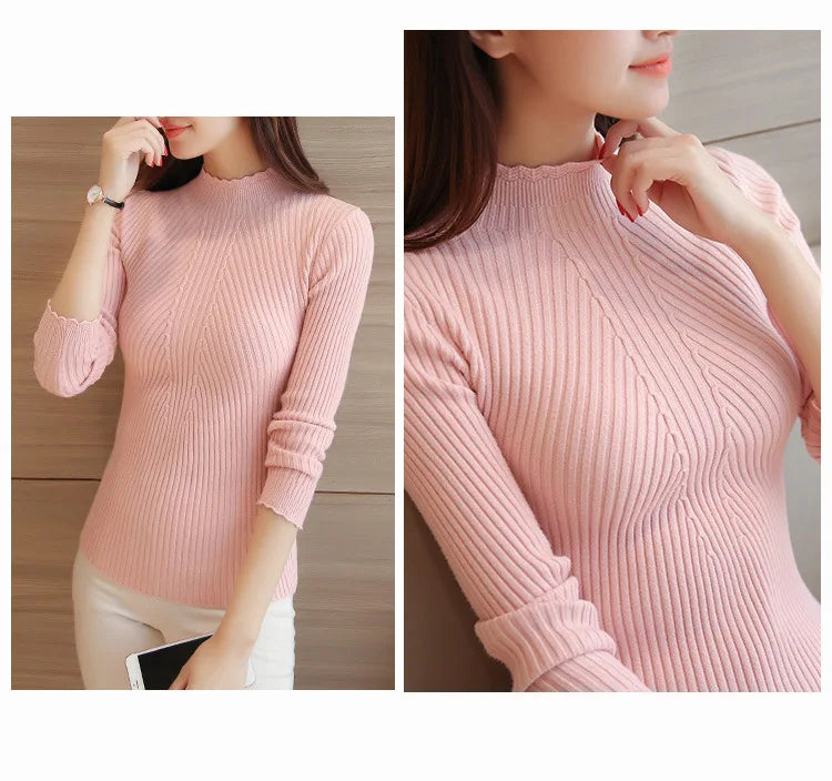 Women's Mock Neck Knit Sweater – Ruffle Detail, Long Sleeve Casual Pullover