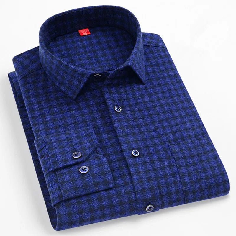 Men's Cotton Plaid Shirt – Long Sleeve, Casual Fit, Available in Plus Sizes