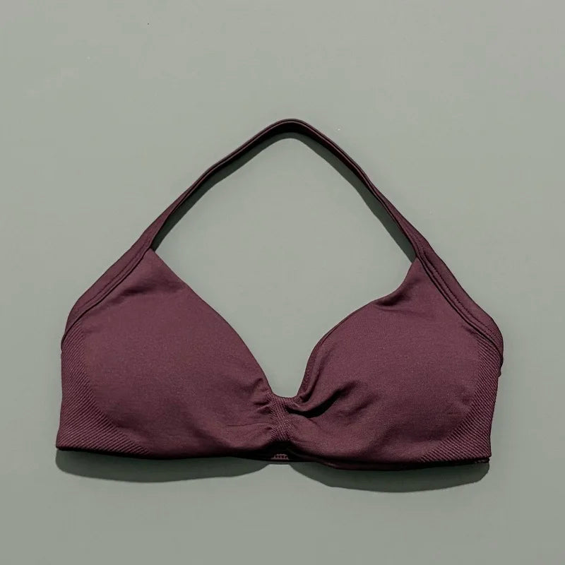 Women's Seamless Halter Sports Bra – High Support, Removable Pads, Gym & Yoga Top