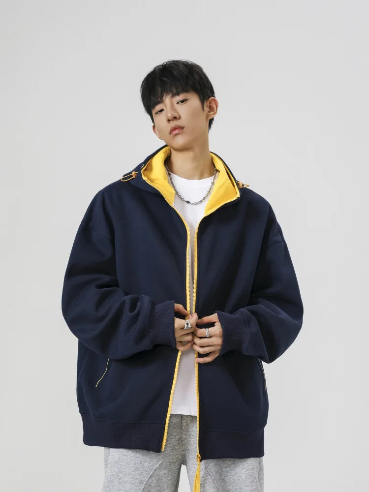 Men's Contrast Zip-Up Heavyweight Hoodie