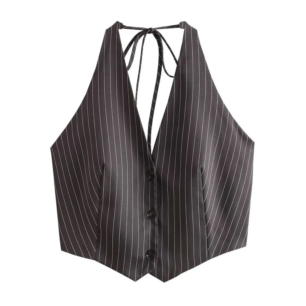 Women's Striped Suit Vest with Bow Back