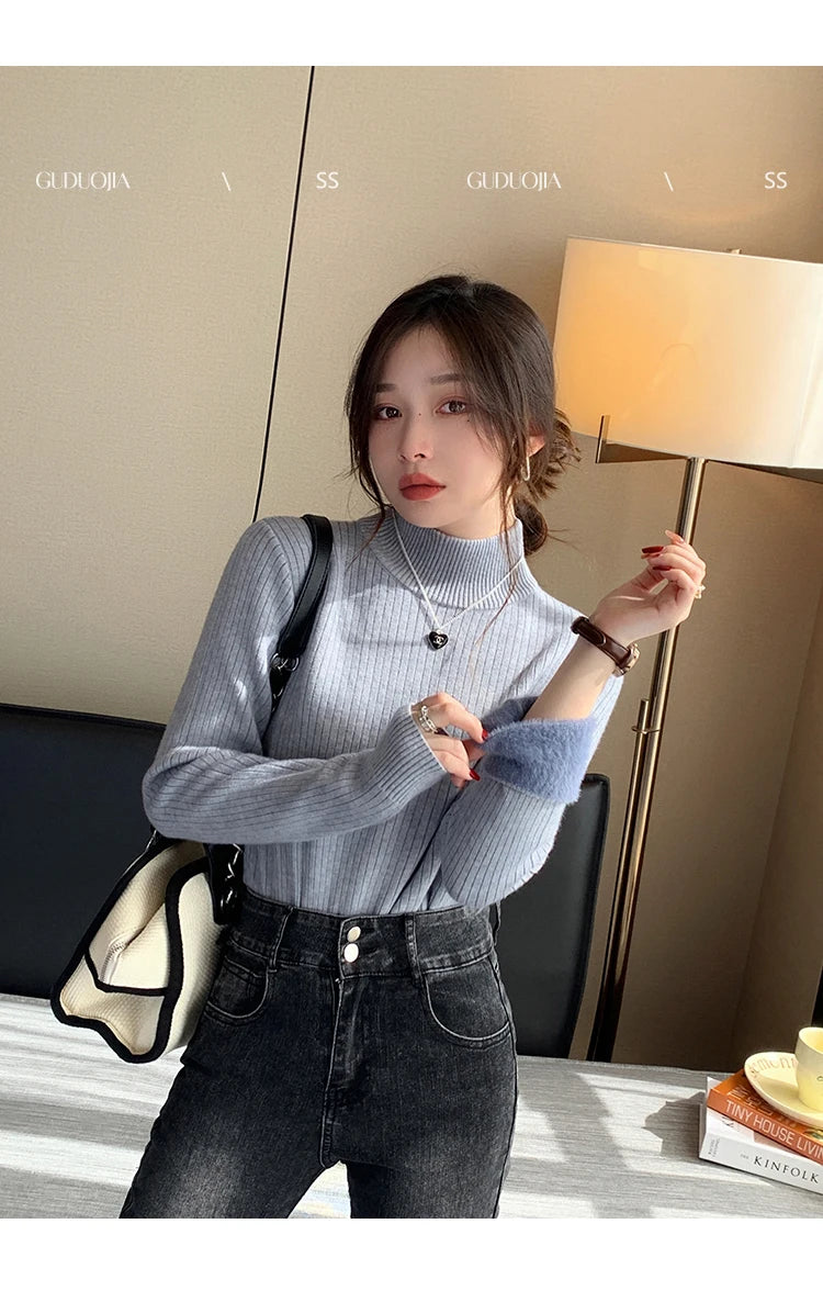 Women's Velvet-Lined Turtleneck Sweater