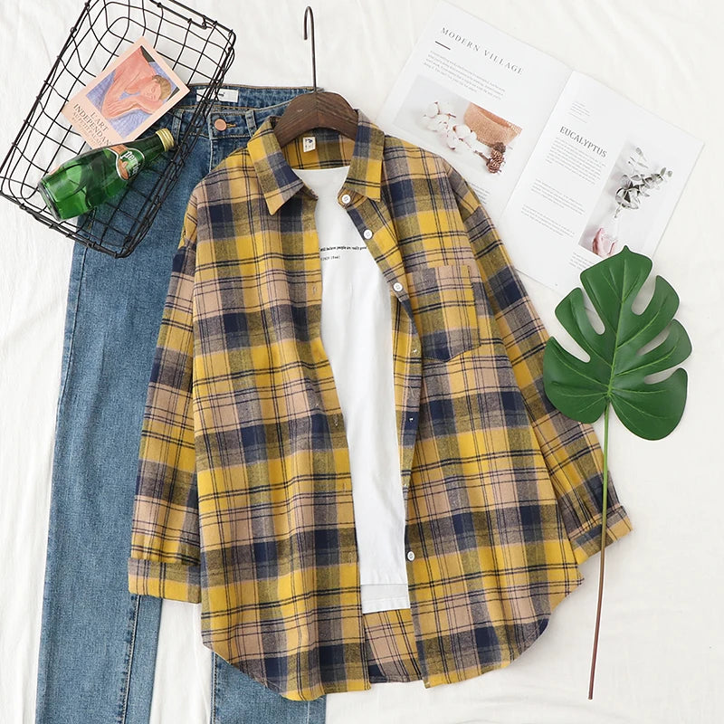 Women's Long Sleeve Checked Blouse