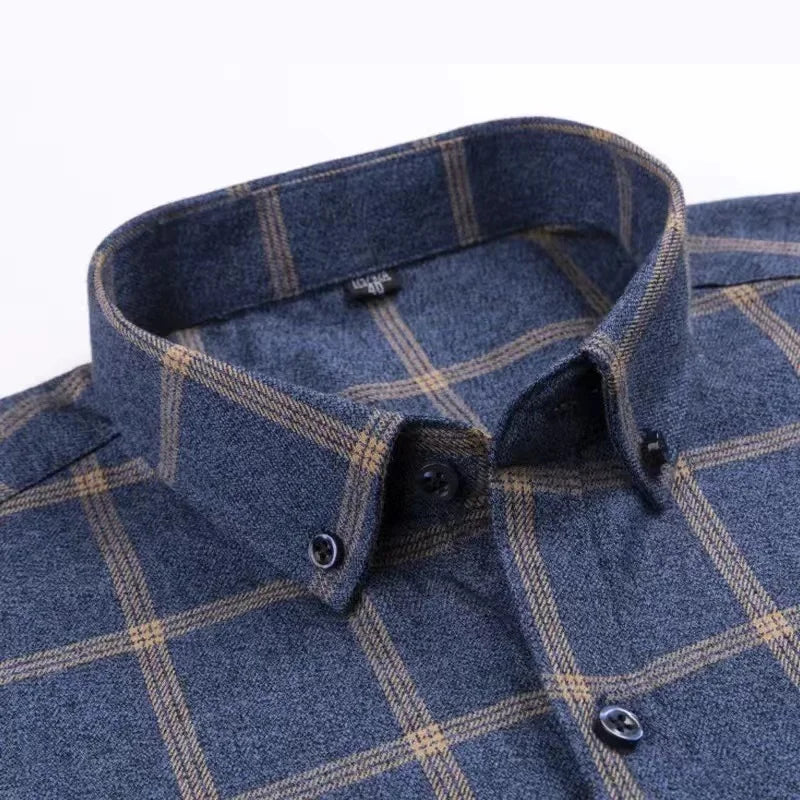Men's Cotton Plaid Shirt – Long Sleeve, Casual Fit, Available in Plus Sizes