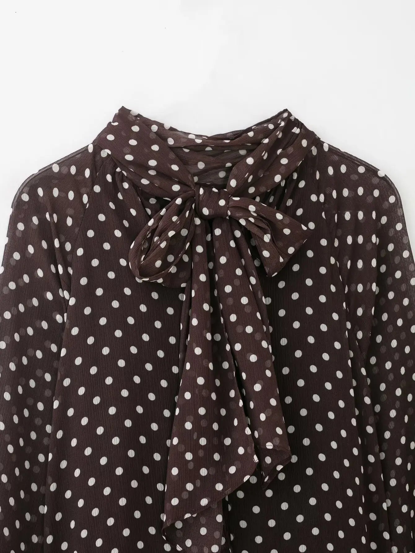 Women's Polka Dot Blouse – Long Sleeve Bow-Tie Neck Elegant Shirt
