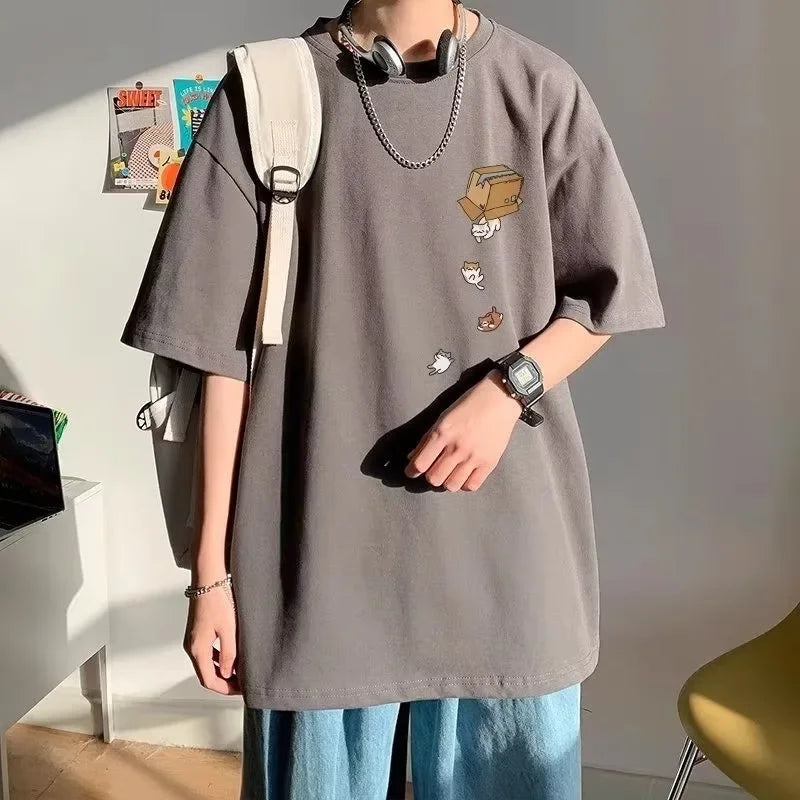 Men's Oversized Kitten Graphic T-Shirt