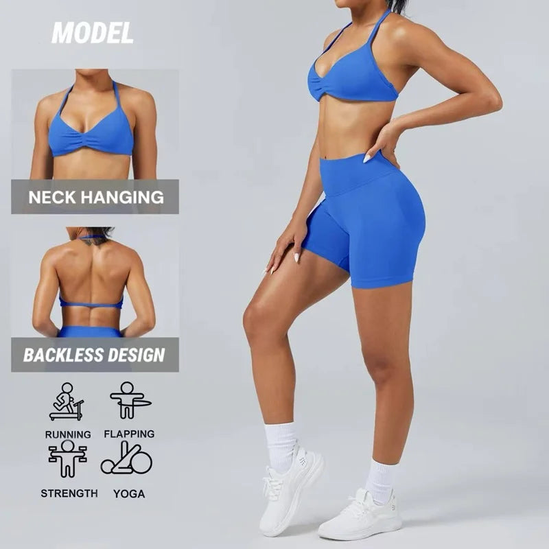 Women's Seamless Halter Sports Bra – High Support, Removable Pads, Gym & Yoga Top