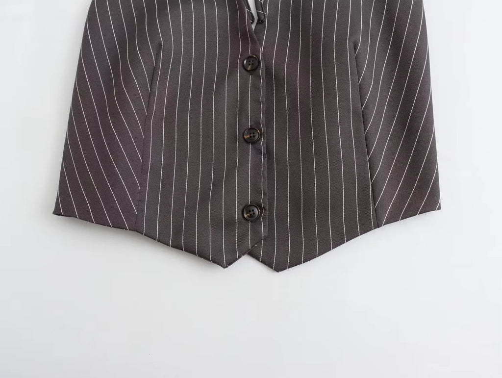 Women's Striped Suit Vest with Bow Back