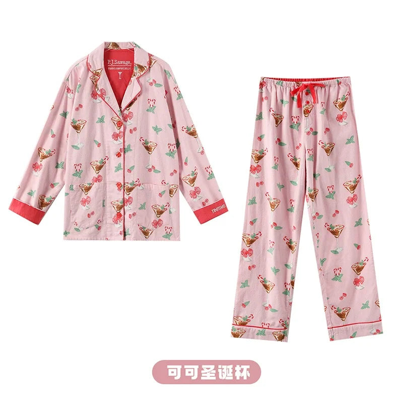2 Piece Set Pajamas for Women Pj Sets Women 2 Piece Set Outfits 100% Cotton Pajamas for Women Loungwear Set Loose Sleep Homewear