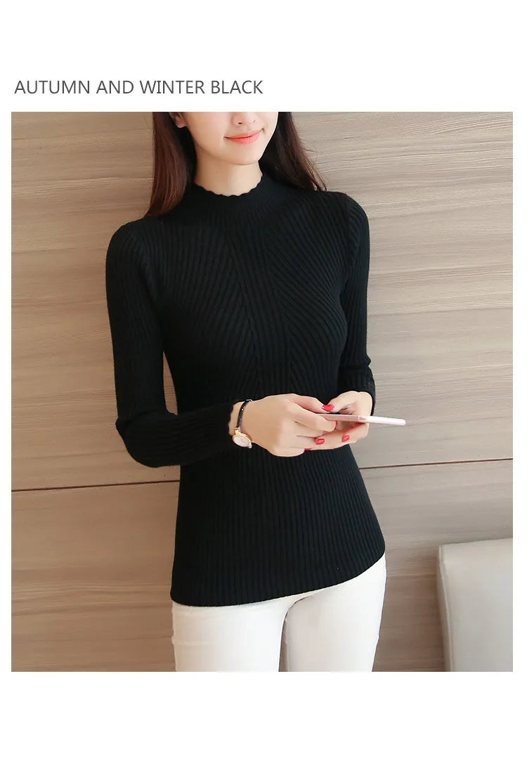 Women's Mock Neck Knit Sweater – Ruffle Detail, Long Sleeve Casual Pullover