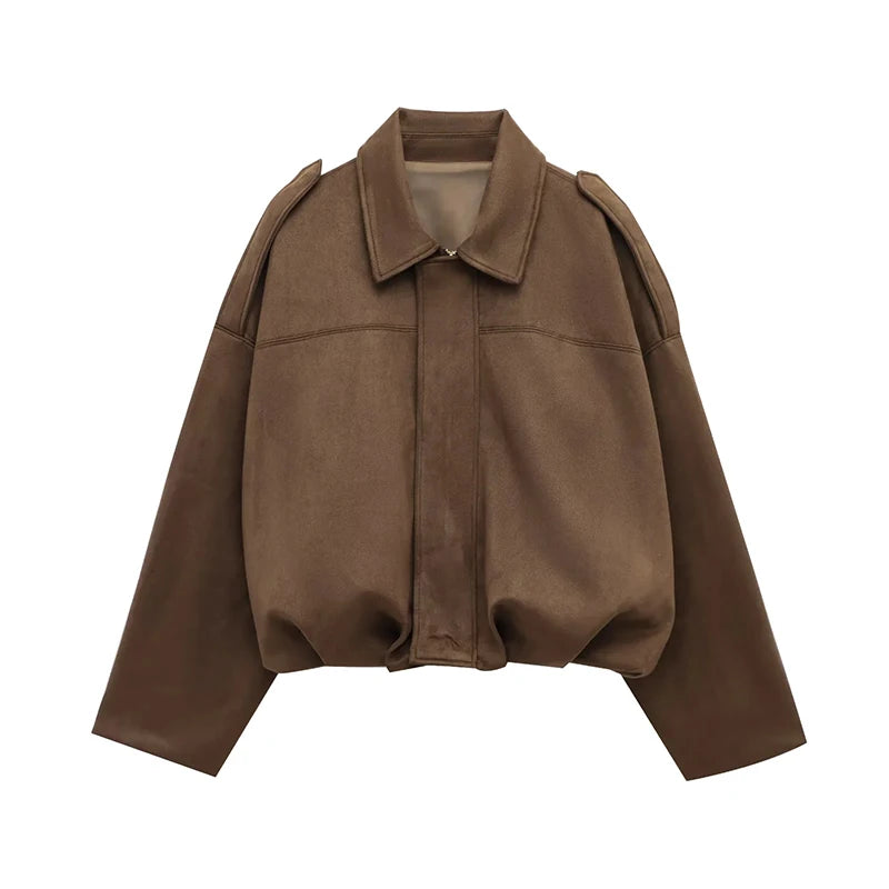 Green Suede Bomber Jacket for Women