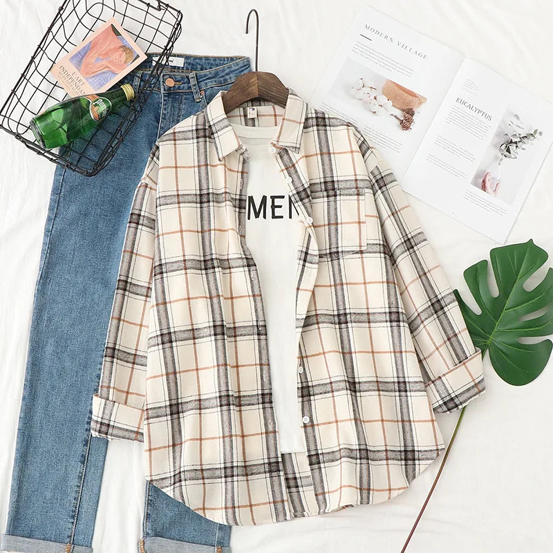 Women's Long Sleeve Checked Blouse