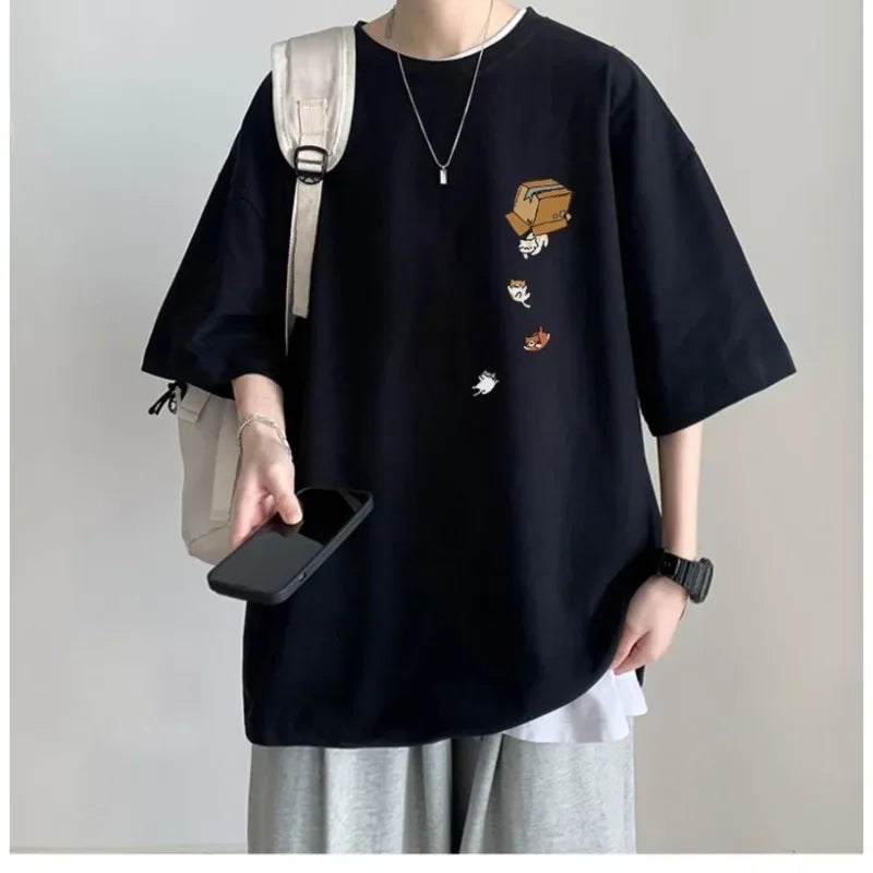 Men's Oversized Kitten Graphic T-Shirt