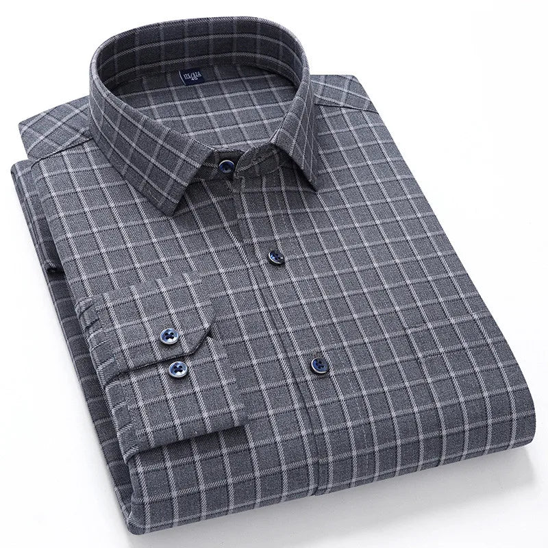 Men's Cotton Plaid Shirt – Long Sleeve, Casual Fit, Available in Plus Sizes