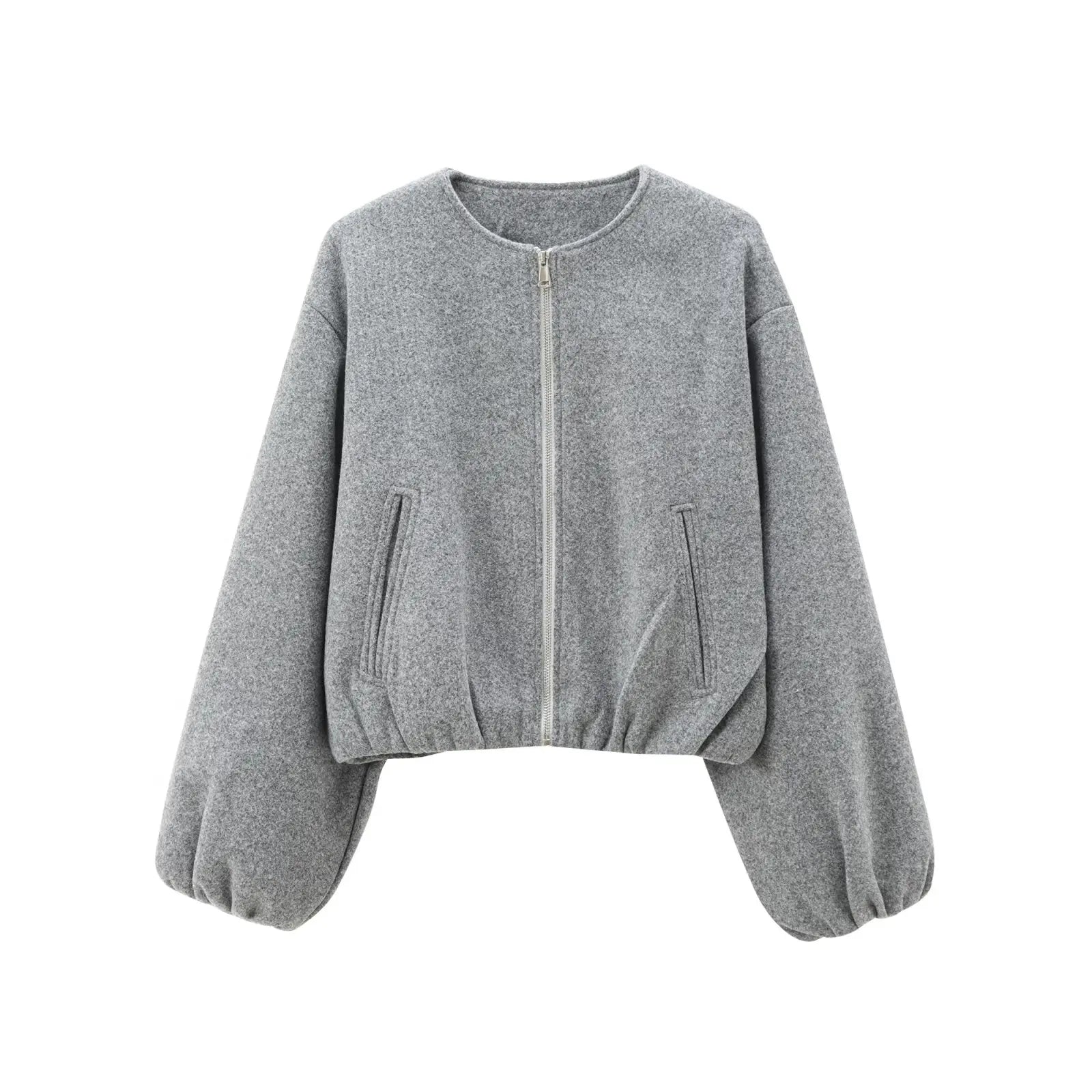 Women's Cropped Bomber Jacket – Zip-Up Long Sleeve Casual Outerwear