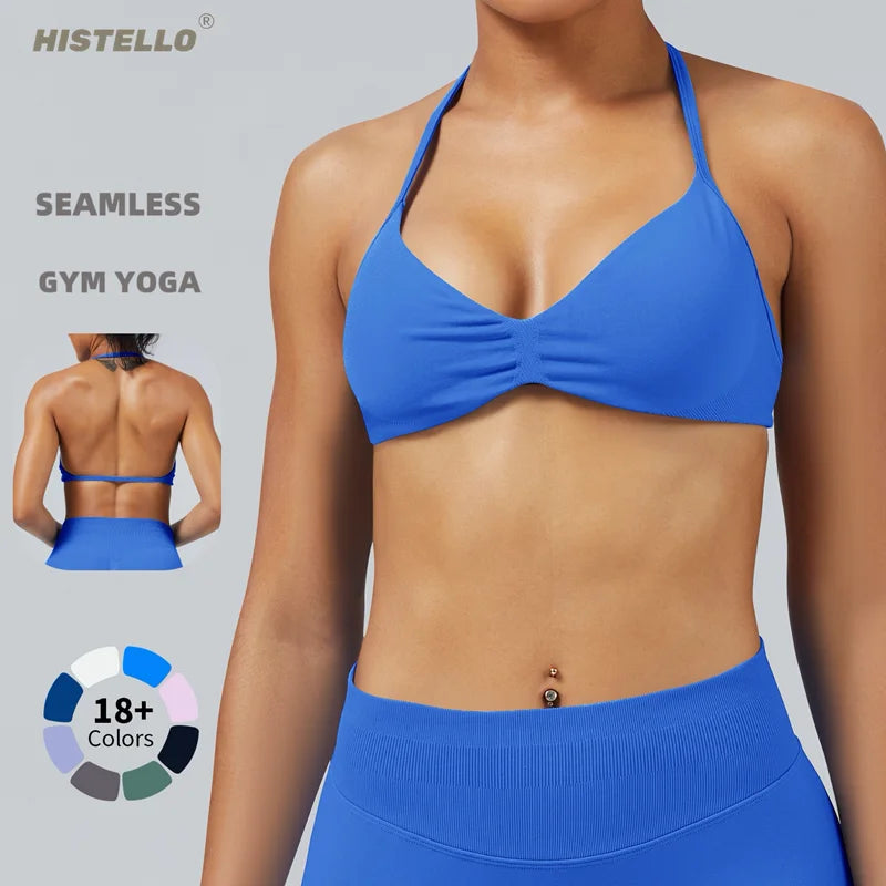 Women's Seamless Halter Sports Bra – High Support, Removable Pads, Gym & Yoga Top