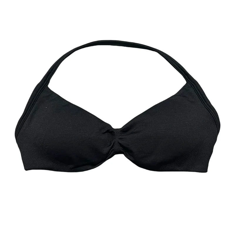 Women's Seamless Halter Sports Bra – High Support, Removable Pads, Gym & Yoga Top