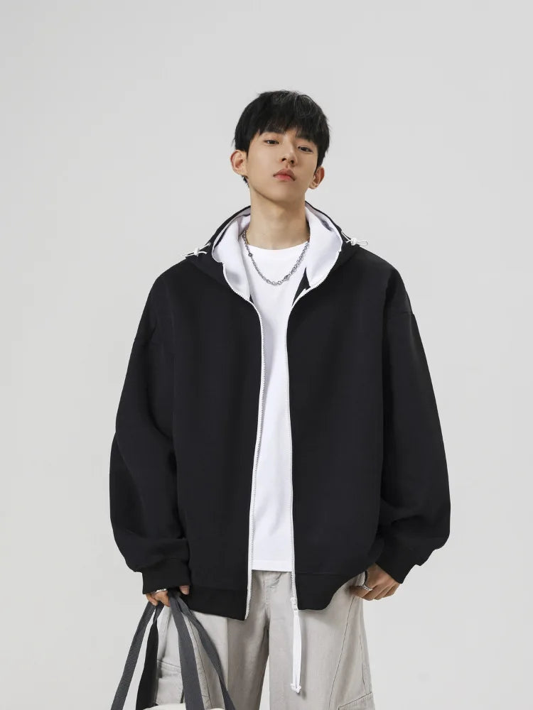 Men's Contrast Zip-Up Heavyweight Hoodie