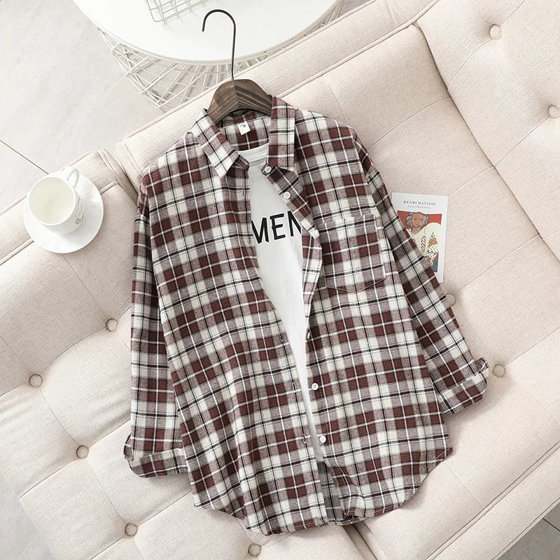 Women's Long Sleeve Checked Blouse