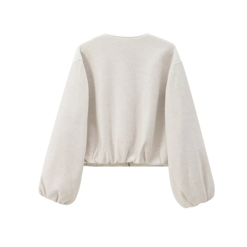 Women's Cropped Bomber Jacket – Zip-Up Long Sleeve Casual Outerwear