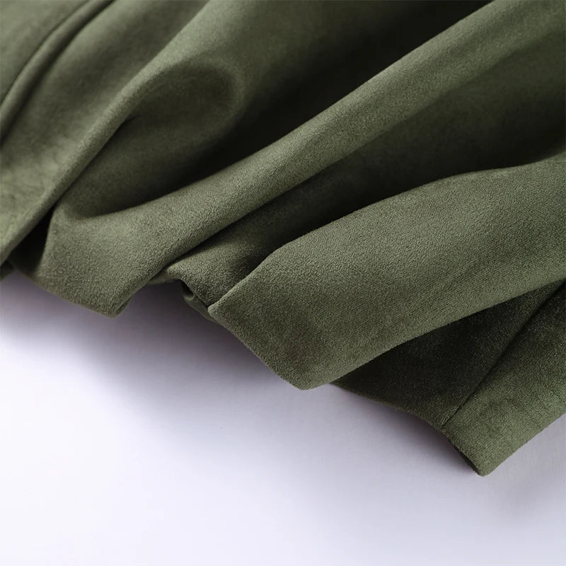 Green Suede Bomber Jacket for Women
