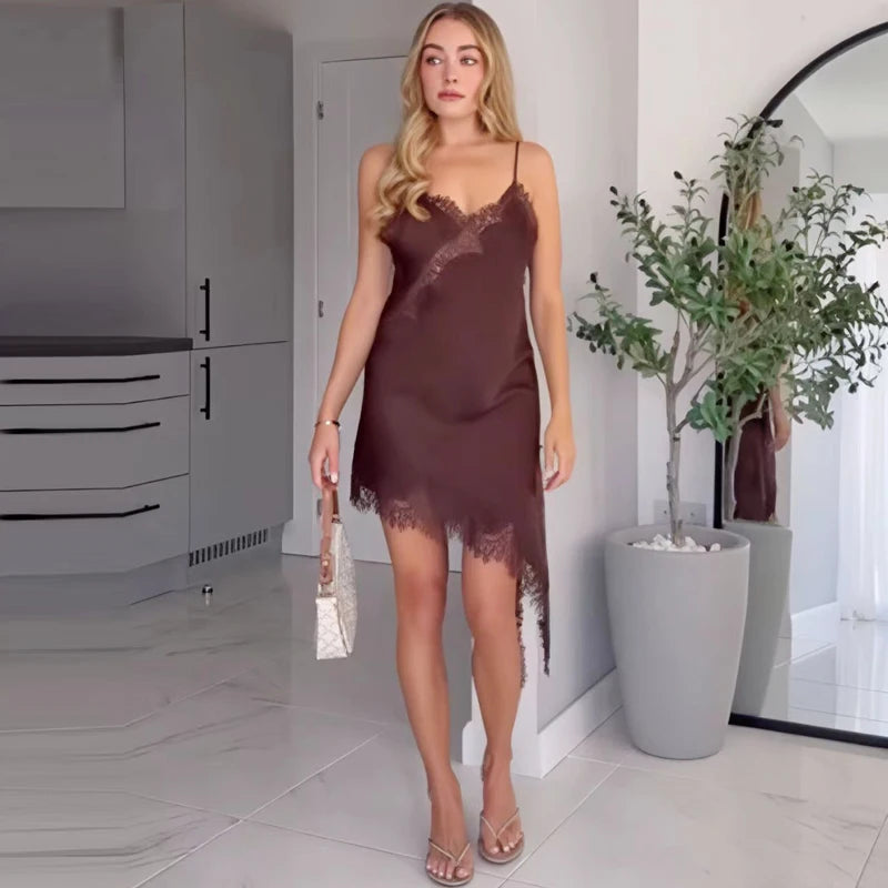 Women’s Brown Lace Slip sleeveless Dress