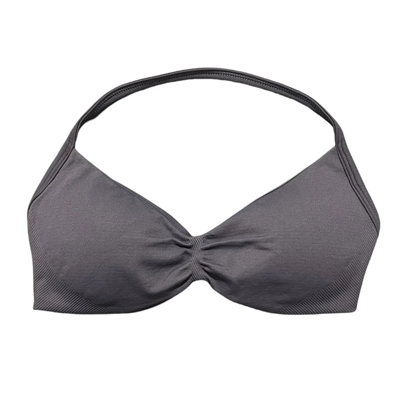 Women's Seamless Halter Sports Bra – High Support, Removable Pads, Gym & Yoga Top