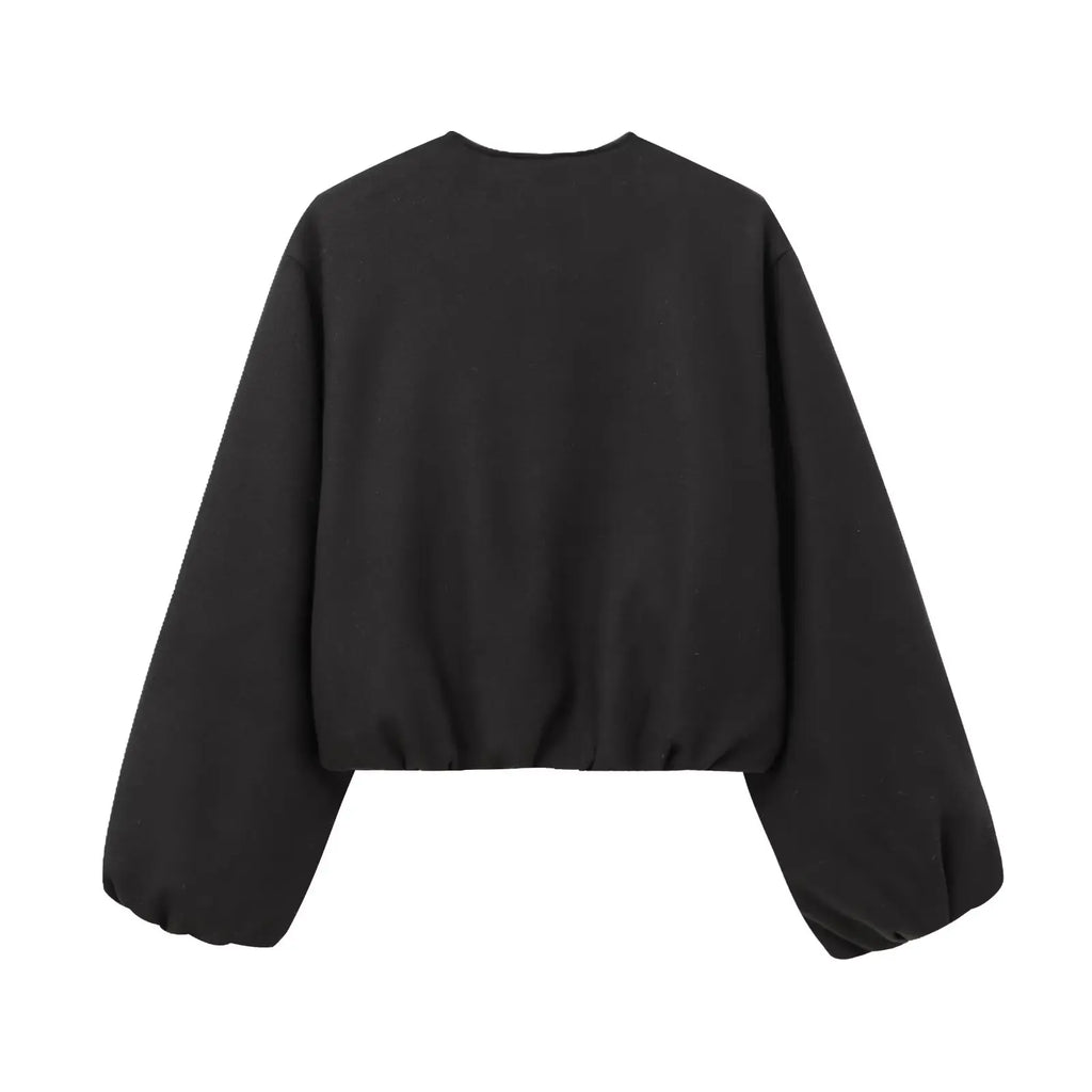 Women's Cropped Bomber Jacket – Zip-Up Long Sleeve Casual Outerwear